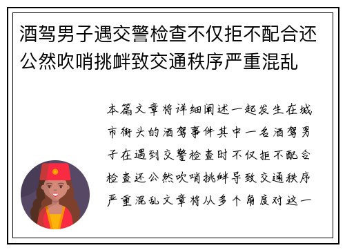 酒驾男子遇交警检查不仅拒不配合还公然吹哨挑衅致交通秩序严重混乱